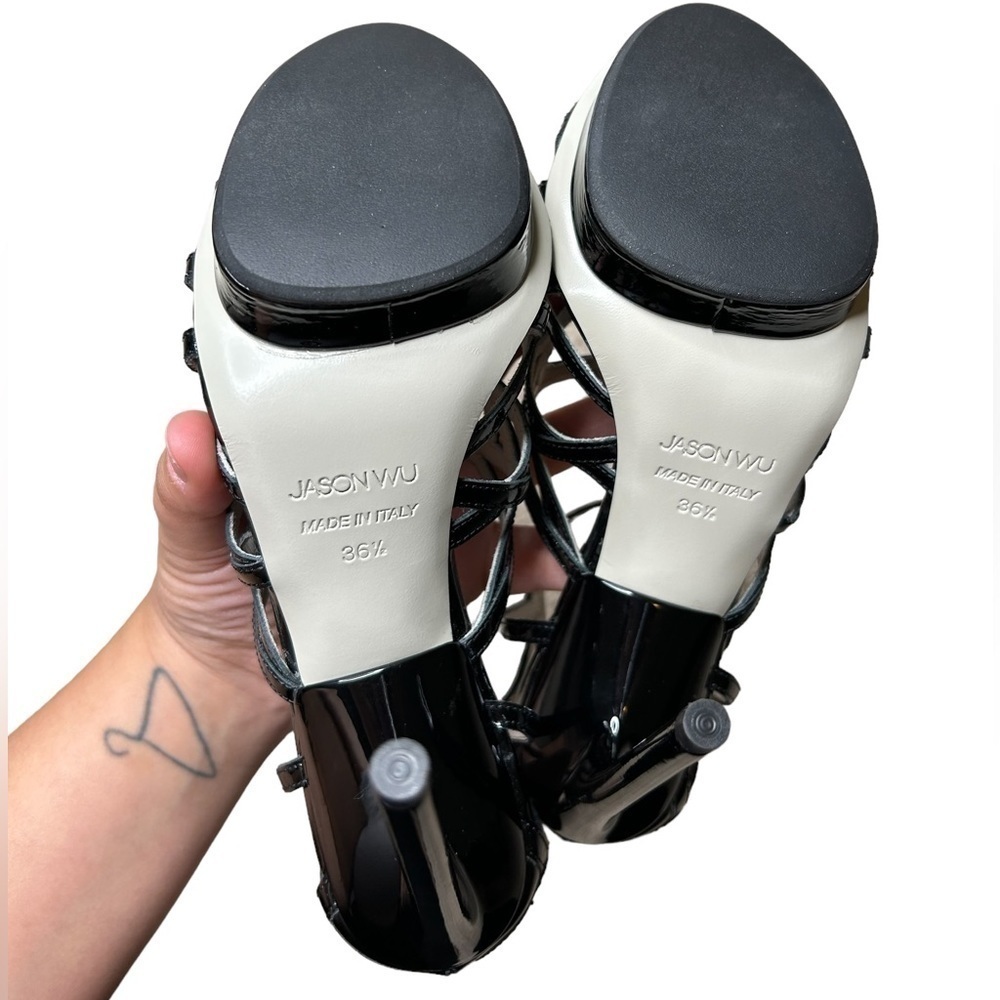 Jason Wu Black Patent Leather Strappy Stiletto Heel Sandal Made in Italy 6.5 - Picture 14 of 16